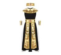 Jugaoge Déguisement Égyptien Fille Tenue Pharaon Robe Égyptienne avec Ceinture Dorée Costume Cléopâtre Cosplay Halloween Noir 5-6 ans