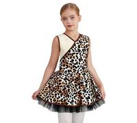 Jugaoge Déguisement Grottes Préhistoriques Enfant Fille Léopard Robe Pailletée sans Manches Costume Prehistoire Robe Cosplay Carnaval Brun foncé 13-14 Ans