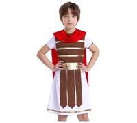 Jugaoge Déguisement Guerrière Antique Enfant Garçon avec Cape Costume de Soldat Médiéval Gladiateur Jeu de Rôle Historique Carnaval Brun 9-10 ans