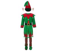 Jugaoge Déguisement Lutin de Noël Fille Ensemble de Noël Robe Verte Ceinture Chapeau Oreilles d'Elfe Chaussettes 3-18 Ans Vert 13-14 ans