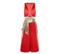Jugaoge Déguisement Prince Oriental Garçon Costume Arabe Gilet Ouvert et Pantalon Harem Carnaval Jeu de Rôle Rouge 13-14 ans