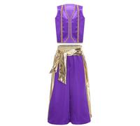 Jugaoge Déguisement Prince Oriental Garçon Costume Arabe Gilet Rétro et Pantalon Harem Tenue Carnaval Jeu de Rôle Violet 9-10 ans