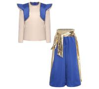 Jugaoge Déguisement Princes Arabes Garçons Costumes Chemise Avec Pantalon Sarouel Carnaval Cosplay 4-16 Ans Bleu royal 9-10 ans