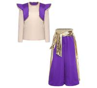 Jugaoge Déguisement Princes Arabes Garçons Costumes Chemise Avec Pantalon Sarouel Carnaval Cosplay 4-16 Ans Violet 13-14 ans