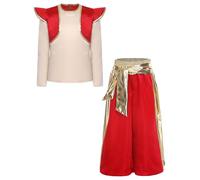 Jugaoge Déguisement Princes Arabes Garçons Costumes Chemise Avec Pantalon Sarouel Carnaval Cosplay 4-16 Ans Rouge 3-4 ans