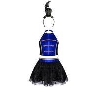 Jugaoge Enfant Fille Costume de Cirque 3 Pièces Ensemble Circus Haut Licou avec Jupe Tutu et Chapeau à Plumes Fêtes Carnaval Halloween Bleu royal noir 15-16 ans
