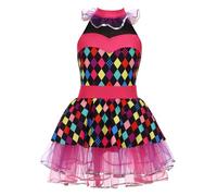 Jugaoge Enfant Fille Costume de Cirque Clown Déguisement Clown Tulle Robe Princesse Cosplay Mascarade Carnaval Rose vif fluorescent 5-6 ans