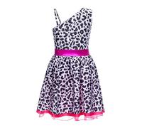 Jugaoge Enfant Fille Costume Disco Diva Imprimé Robe Asymétrique à Bretelles Costume Classique Diva Fête Anniversaires Rose vif 11-12 ans
