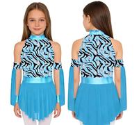 Jugaoge Enfant Fille Costume Grottes Préhistoriques Robe Métallisée Léopard avec Manchettes Costume Prehistoire Robe Cosplay Carnaval Bleu Clair A 9-10 Ans