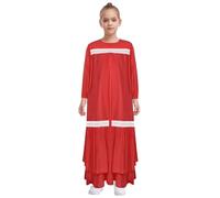 Jugaoge Enfant Fille Costume Traditionnelle Musulmane Robe Modeste Longue Manche Costume Abaya Ethique Robe Islamique Fête Ramadan Bourgogne 13-14 ans