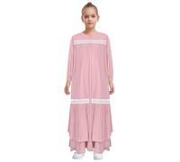 Jugaoge Enfant Fille Costume Traditionnelle Musulmane Robe Modeste Longue Manche Costume Abaya Ethique Robe Islamique Fête Ramadan Rose 7-8 ans