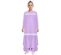 Jugaoge Enfant Fille Costume Traditionnelle Musulmane Robe Modeste Longue Manche Costume Abaya Ethique Robe Islamique Fête Ramadan Violet 7-8 ans