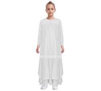 Jugaoge Enfant Fille Costume Traditionnelle Musulmane Robe Modeste Longue Manche Costume Abaya Ethique Robe Islamique Fête Ramadan Blanc 15-16 ans