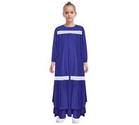 Jugaoge Enfant Fille Costume Traditionnelle Musulmane Robe Modeste Longue Manche Costume Abaya Ethique Robe Islamique Fête Ramadan Bleu marine 11-12 ans