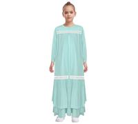 Jugaoge Enfant Fille Costume Traditionnelle Musulmane Robe Modeste Longue Manche Costume Abaya Ethique Robe Islamique Fête Ramadan Vert 15-16 ans