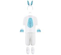 Jugaoge Enfant Fille Ensemble Danse Lapin Brillant 5 Pièces Top et Short avec Accessoires Déguisement Halloween Fête Bleu 5-6 ans