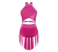 Jugaoge Enfant Fille Robe Patinage Ice-Skating Spectacle Strass Robe Danse Ballet Latine Samba sans Manche Body Gym 6-16 Ans A Rose Vif 11-12 Ans