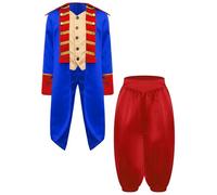 Jugaoge Enfant Garçon Costume Révolution 2 Pièces Queue-de-Pie et Pantalon Costume de Patriote Colonial Halloween Bleu royal rouge 7-8 ans