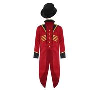 Jugaoge Enfant Garçon Veste Queue-de-Pie Déguisement Cirque Monsieur Loyal Halloween Carnaval Steampunk Blazer de Prince 5-16 Ans Bourgogne 11-12 Ans