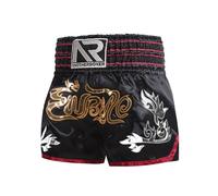 Jugaoge Enfant Garcons Shorts de Boxe Muay Thai Respirant Short de Combat Kickboxing Bloc de Couleur Shorty 5-18 Ans B Noir 8-12 Ans