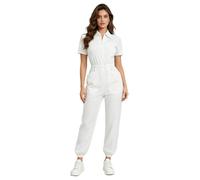 Jugaoge Femme Combinaisons Unies Fermeture Éclair Devant Combinaison Travail Médical Bâtiment Pantalon jogging élastique pour infirmière médecin Blanc XXL