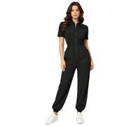 Jugaoge Femme Combinaisons Unies Fermeture Éclair Devant Combinaison Travail Médical Bâtiment Pantalon jogging élastique pour infirmière médecin Noir XL