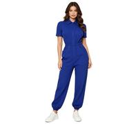 Jugaoge Femme Combinaisons Unies Fermeture Éclair Devant Combinaison Travail Médical Bâtiment Pantalon jogging élastique pour infirmière médecin Bleu S