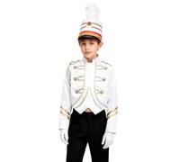 Jugaoge Uniforme de Fanfare Garçon Veste Chef d'Orchestre Casque Gants Tenue de Garde Royale Spectacle 5-16 Ans Blanc 13-14 ans