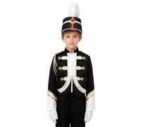 Jugaoge Uniforme de Fanfare Garçon Veste Chef d'Orchestre Casque Gants Tenue de Garde Royale Spectacle 5-16 Ans Noir 13-14 ans