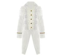 Jugaoge Veste Queue-de-Pie Enfant Garcon Vintage Veste Gothique Steampunk Halloween Carnaval Blazer de Prince Cosplay Halloween Blanc 11-12 ans
