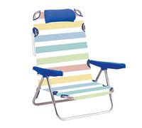 JUGATOYS - Chaise de Plage Pliable Multi-Positions - avec Appui-tête et Coussin - Design à Rayures - Structure en Aluminium légère et Tissu Respirant - Poignées intégrées - Hauteur d'assise 25 cm