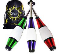 Juggle Dream 3X Euro Pro Massues De Jonglage (12 Options de Couleur/Metallic Déco) Massue Pro à Jongler. Formation Jonglerie Massues + Flames N Games Sac de Voyage! (Vert/Violet/Rouge)
