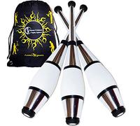 Juggle Dream 3X Euro Pro Massues De Jonglage (12 Options de Couleur/Metallic Déco) Massue Pro à Jongler. Formation Jonglerie Massues + Flames N Games Sac de Voyage! (Argent)