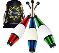 Juggle Dream 3X Euro Pro Massues De Jonglage (12 Options de Couleur/Metallic Déco) Massue Pro à Jongler. Formation Jonglerie Massues + Flames N Games Sac de Voyage! (Rouge/Bleu/Vert)