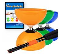 Juggle Dream Carousel Diabolo Jonglage Kit - Essieu Triple Roulement à Billes + Diablo Baguettes Superglass, Vidéo d'apprentissage en Ligne (Orange)