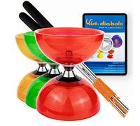 Juggle Dream Cyclone Quartz Diabolo de Jonglage Set - Pro Diabolo Triple Roulement A Bille + des Diablo Baguettes en Aluminium, et Vidéo d'apprentissage en Ligne (Rouge)