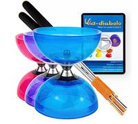 Juggle Dream Cyclone Quartz Diabolo de Jonglage Set - Pro Diabolo Triple Roulement A Bille + des Diablo Baguettes en Aluminium, et Vidéo d'apprentissage en Ligne (Bleu)