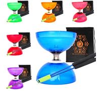 Juggle Dream Ensemble de diabolo à triple roulement à quartz avec baguettes en aluminium « métal », corde de diabolo et sac de transport en cascade (bleu avec baguettes bleues)