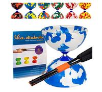 Juggle Dream Jester Diabolo Jonglage Kit - Axe Fixe Diabolo Professionnel avec Baguettes Superglass Vidéo d'apprentissage en Ligne - Jouets de Jonglage (Bleu/Blanc)