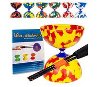 Juggle Dream Jester Diabolo Jonglage Kit - Axe Fixe Diabolo Professionnel avec Baguettes Superglass Vidéo d'apprentissage en Ligne - Jouets de Jonglage (Rouge/Jaune)