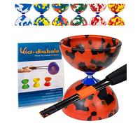 Juggle Dream Jester Diabolo Jonglage Kit - Axe Fixe Diabolo Professionnel avec Baguettes Superglass Vidéo d'apprentissage en Ligne - Jouets de Jonglage (Noir/Rouge)