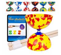Juggle Dream Jester Diabolo Set - avec Axe Fixe Diabolo, Baguettes en Bois et Vidéo d'apprentissage en Ligne - Jouets de Jonglage (Rouge/Jaune)