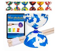 Juggle Dream Jester Diabolo Set - avec Axe Fixe Diabolo, Baguettes en Bois et Vidéo d'apprentissage en Ligne - Jouets de Jonglage (Bleu/Blanc)