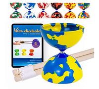 Juggle Dream Jester Diabolo Set - avec Axe Fixe Diabolo, Baguettes en Bois et Vidéo d'apprentissage en Ligne - Jouets de Jonglage (Bleu/Jaune)