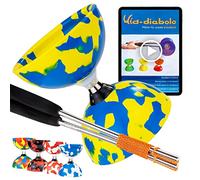 Juggle Dream Jester Diabolo Set de Jonglage avec Diabolo à roulement à Billes | Baguettes en Aluminium | Vidéo d'apprentissage en Ligne (Bleu/Jaune)