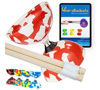 Juggle Dream Jester Diabolo Set de Jonglage avec Diabolo à roulement à Billes, Baguettes en Bois et Vidéo d'apprentissage en Ligne (Rouge/Blanc)