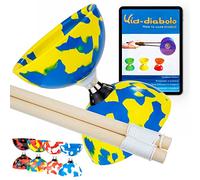 Juggle Dream Jester Diabolo Set de Jonglage avec Diabolo à roulement à Billes, Baguettes en Bois et Vidéo d'apprentissage en Ligne (Bleu/Jaune)