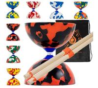 Juggle Dream Jester Ensemble de diabolo avec bâtons en bois - Ensemble de diablo en caoutchouc de taille moyenne avec bâtons en bois et sac de transport en cascade (rouge et noir)