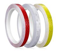 JUGUTA 3 Rouleaux 1Cm×8M Ruban Autocollant Fluorescent, Bande Reflechissante Autocollante, Ruban Réfléchissant,Autocollants Réfléchissants Stickers,Pour Vélo,Casques,Moto(Rouge, Jaune, Blanc)