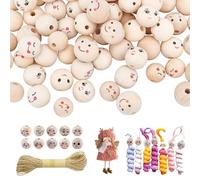 Juguta 40 Pièces Perles en Bois avec Visage, Boules en Bois Naturel avec Visage Sourire, Perles Rondes en Bois pour DIY Bijoux Bracelet Collier, 10m Corde de Jute pour Macramé Décoration Créative